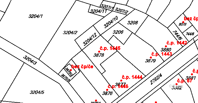 Bílé Předměstí 1445, Pardubice na parcele st. 3878 v KÚ Pardubice, Katastrální mapa