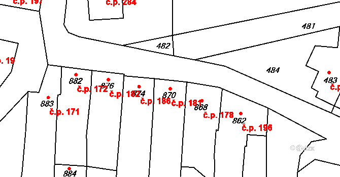 Velké Opatovice 181 na parcele st. 870 v KÚ Velké Opatovice, Katastrální mapa