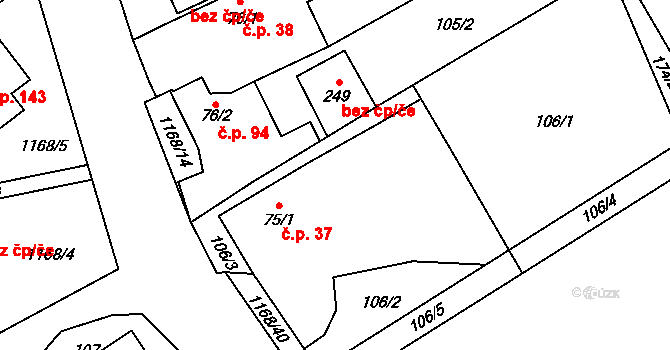 Chromeč 37 na parcele st. 75/1 v KÚ Chromeč, Katastrální mapa