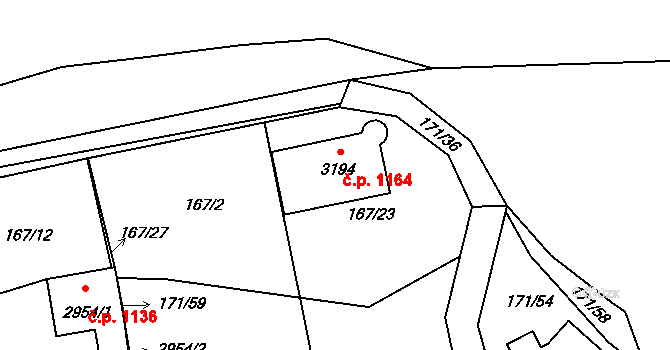 Sezimovo Ústí 1164 na parcele st. 3194 v KÚ Sezimovo Ústí, Katastrální mapa