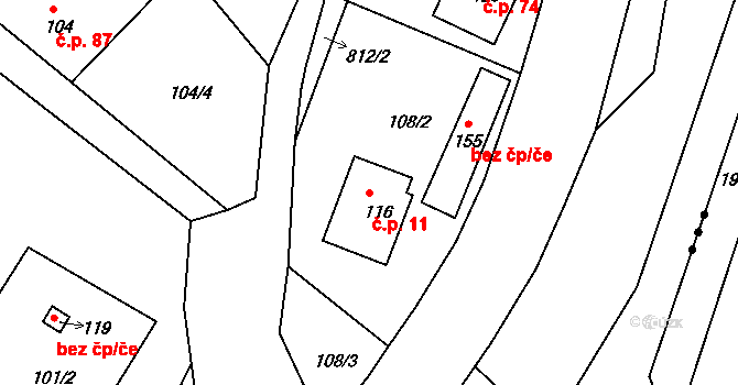 Václavov 11, Zábřeh na parcele st. 116 v KÚ Václavov u Zábřeha, Katastrální mapa