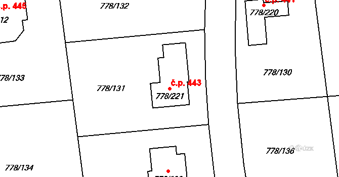 Vřesina 443 na parcele st. 778/221 v KÚ Vřesina u Opavy, Katastrální mapa