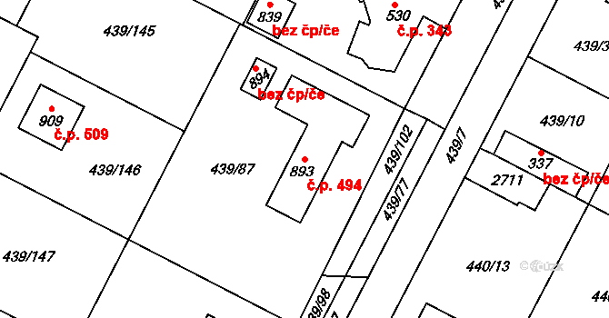 Opatovice nad Labem 494 na parcele st. 893 v KÚ Opatovice nad Labem, Katastrální mapa