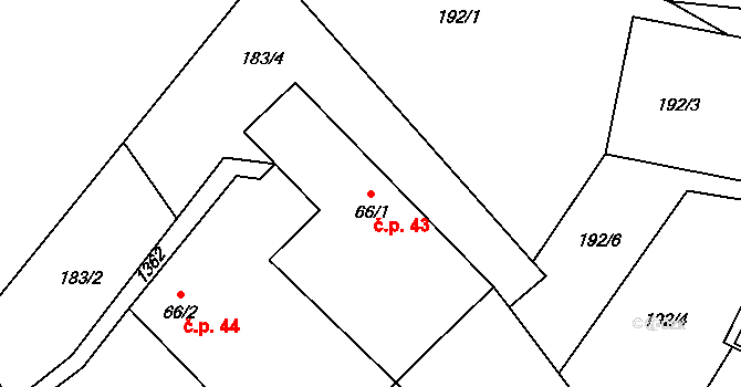 Heřmanice u Oder 43 na parcele st. 66/1 v KÚ Heřmanice u Oder, Katastrální mapa