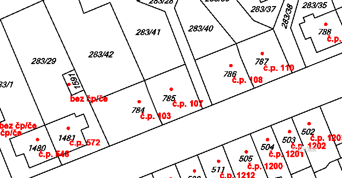 Nový Jičín 107 na parcele st. 785 v KÚ Nový Jičín-Dolní Předměstí, Katastrální mapa