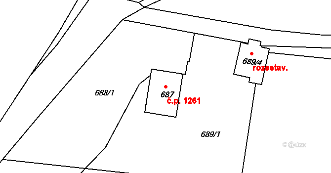 Příbor 1261 na parcele st. 687 v KÚ Klokočov u Příbora, Katastrální mapa