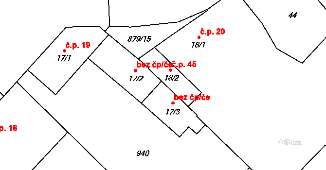 Zderaz 45, Kolešovice na parcele st. 18/2 v KÚ Zderaz u Kolešovic, Katastrální mapa