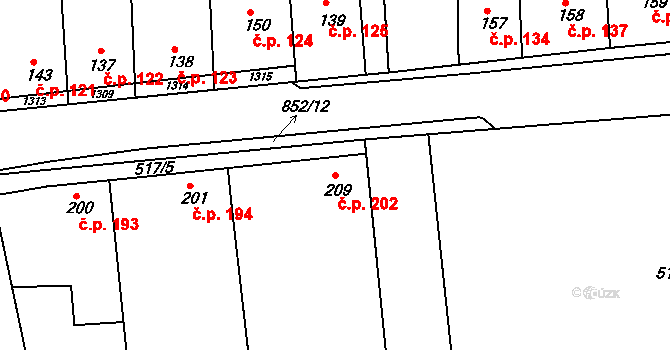 Líšťany 202 na parcele st. 209 v KÚ Líšťany u Cítolib, Katastrální mapa
