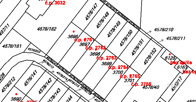 Žatec 2763 na parcele st. 3698 v KÚ Žatec, Katastrální mapa