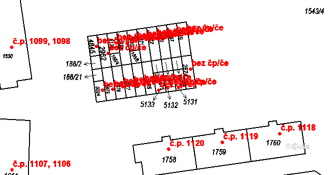 Rožnov pod Radhoštěm 92334041 na parcele st. 5132 v KÚ Rožnov pod Radhoštěm, Katastrální mapa