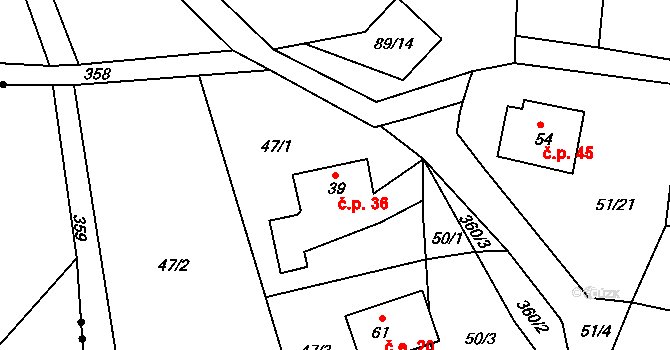 Radostovice 36, Světlá nad Sázavou na parcele st. 39 v KÚ Radostovice u Lipničky, Katastrální mapa