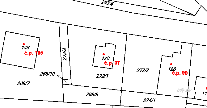 Domašín 37, Dobruška na parcele st. 130 v KÚ Domašín u Dobrušky, Katastrální mapa