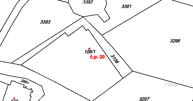 Šediviny 20, Kounov na parcele st. 106/1 v KÚ Šediviny, Katastrální mapa
