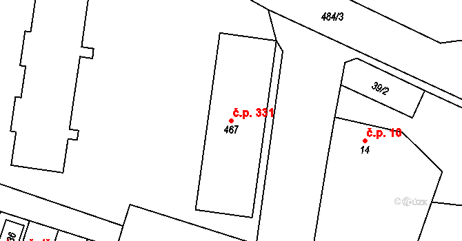 Skřivany 331 na parcele st. 467 v KÚ Skřivany, Katastrální mapa