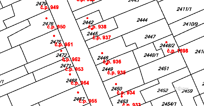 Holešov 936 na parcele st. 2446 v KÚ Holešov, Katastrální mapa