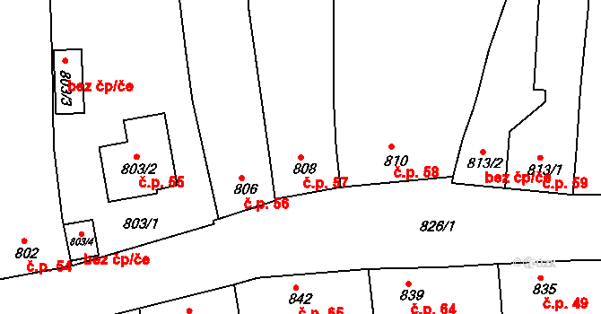 Oleksovice 57 na parcele st. 808 v KÚ Oleksovice, Katastrální mapa