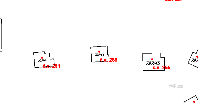 Oslnovice 266 na parcele st. 797/44 v KÚ Oslnovice, Katastrální mapa