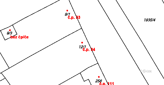 Sušice 34 na parcele st. 12/1 v KÚ Sušice u Přerova, Katastrální mapa