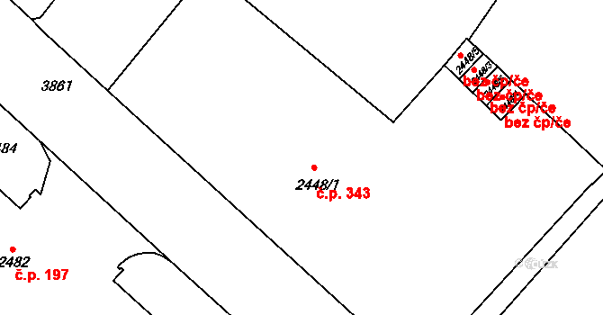Hlouška 343, Kutná Hora na parcele st. 2448/1 v KÚ Kutná Hora, Katastrální mapa