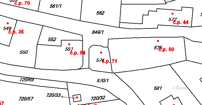 Černé Budy 71, Sázava na parcele st. 574 v KÚ Černé Budy, Katastrální mapa