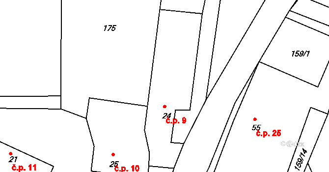 Radvanice 9, Úžice na parcele st. 24 v KÚ Radvanice nad Sázavou, Katastrální mapa
