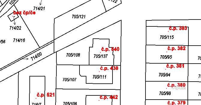 Všetuly 540, Holešov na parcele st. 705/137 v KÚ Všetuly, Katastrální mapa