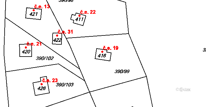 Olešnice 19 na parcele st. 416 v KÚ Olešnice u Trhových Svinů, Katastrální mapa