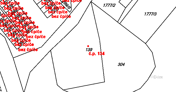 Pernink 134 na parcele st. 139 v KÚ Pernink, Katastrální mapa