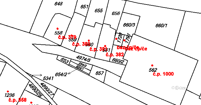 Jáchymov 382 na parcele st. 561 v KÚ Jáchymov, Katastrální mapa