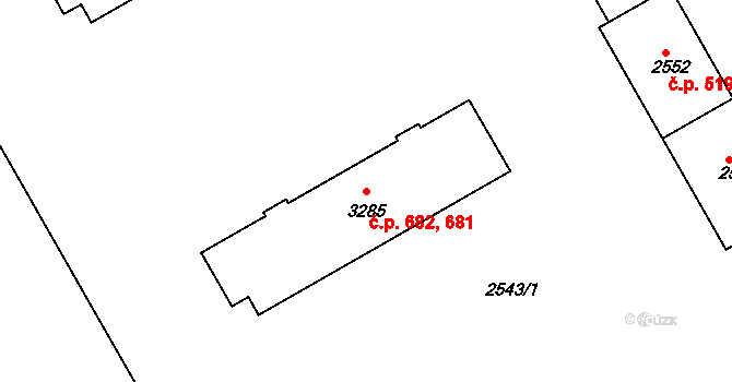 Lyžbice 681,682, Třinec na parcele st. 3285 v KÚ Lyžbice, Katastrální mapa