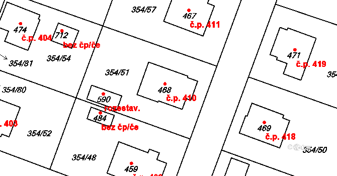 Rožďalovice 410 na parcele st. 468 v KÚ Rožďalovice, Katastrální mapa