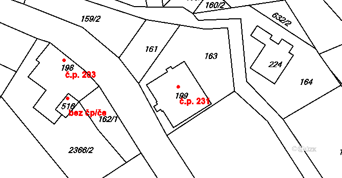 Heřmanice v Podještědí 231, Jablonné v Podještědí na parcele st. 199 v KÚ Heřmanice v Podještědí, Katastrální mapa