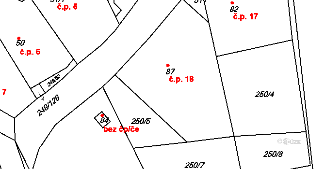 Loděnice 18, Jedousov na parcele st. 87 v KÚ Jedousov, Katastrální mapa