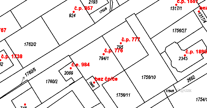 Tišnov 776 na parcele st. 794/1 v KÚ Tišnov, Katastrální mapa
