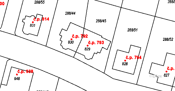Kyjov 793 na parcele st. 829 v KÚ Kyjov, Katastrální mapa