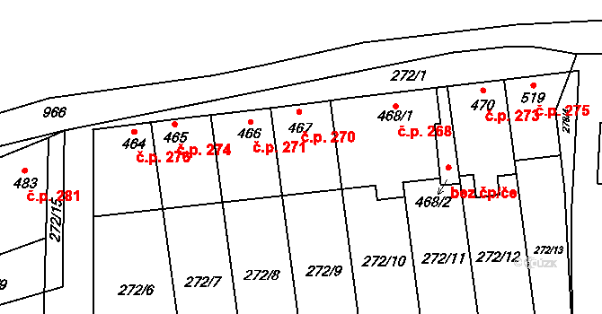 Humny 270, Pchery na parcele st. 467 v KÚ Pchery, Katastrální mapa
