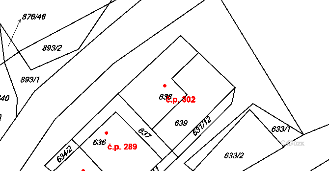 Stonařov 302 na parcele st. 638 v KÚ Stonařov, Katastrální mapa