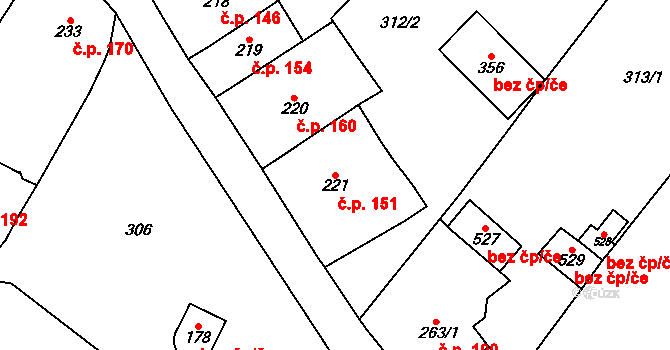 Kostomlaty pod Milešovkou 151 na parcele st. 221 v KÚ Kostomlaty pod Milešovkou, Katastrální mapa