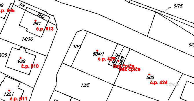 Dolní Bousov 425 na parcele st. 504/1 v KÚ Dolní Bousov, Katastrální mapa