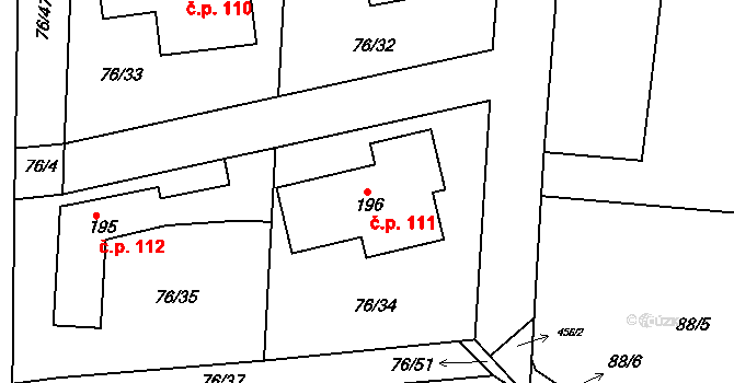 Vysoká u Příbramě 111 na parcele st. 196 v KÚ Vysoká u Příbramě, Katastrální mapa