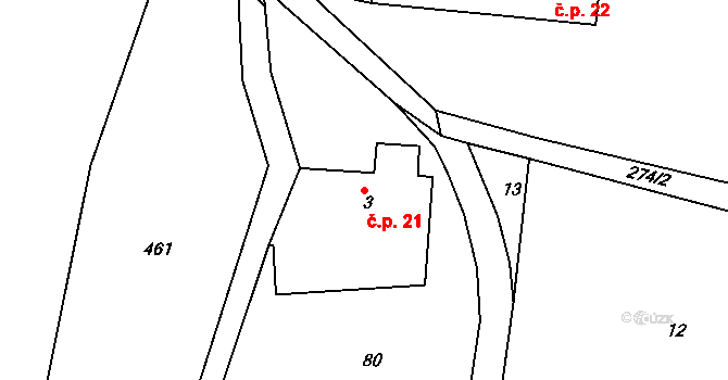 Kotelsko 21, Veselá na parcele st. 3 v KÚ Kotelsko, Katastrální mapa