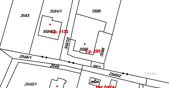 Lutyně 250, Orlová na parcele st. 3585 v KÚ Horní Lutyně, Katastrální mapa