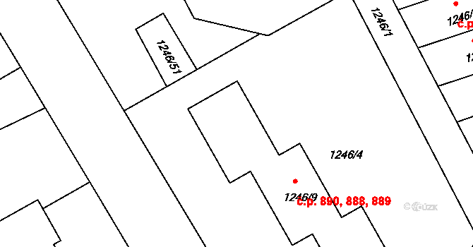 Bechyně 888,889,890 na parcele st. 1246/9 v KÚ Bechyně, Katastrální mapa