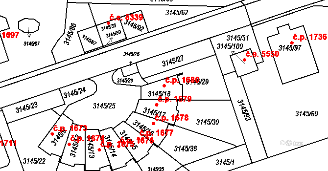 Kadaň 1680 na parcele st. 3145/18 v KÚ Kadaň, Katastrální mapa