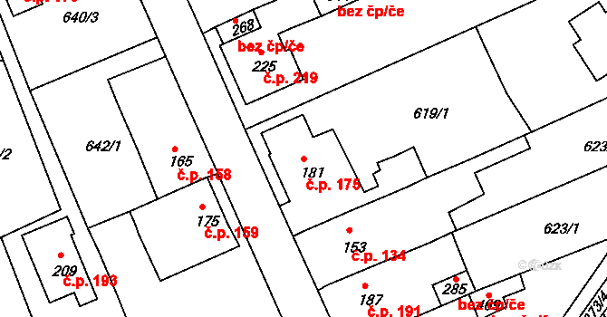 Unčín 175, Krupka na parcele st. 181 v KÚ Unčín u Krupky, Katastrální mapa