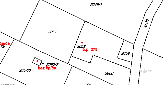 Šunychl 275, Bohumín na parcele st. 2058 v KÚ Nový Bohumín, Katastrální mapa