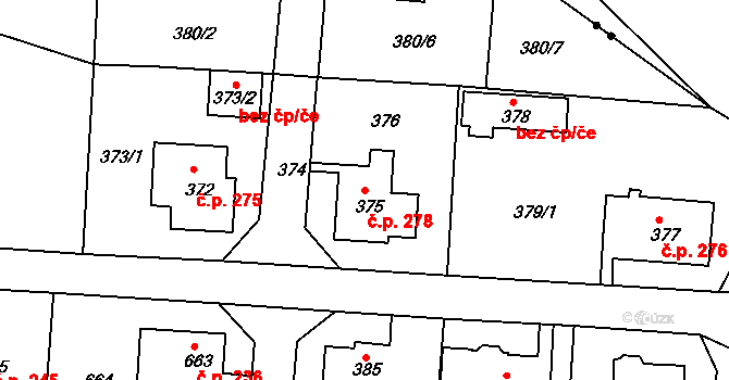 Děčín XXXII-Boletice nad Labem 278, Děčín na parcele st. 375 v KÚ Boletice nad Labem, Katastrální mapa