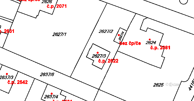 Teplice 2622 na parcele st. 2627/3 v KÚ Teplice, Katastrální mapa