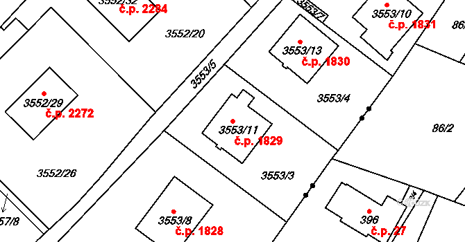 Turnov 1829 na parcele st. 3553/11 v KÚ Turnov, Katastrální mapa
