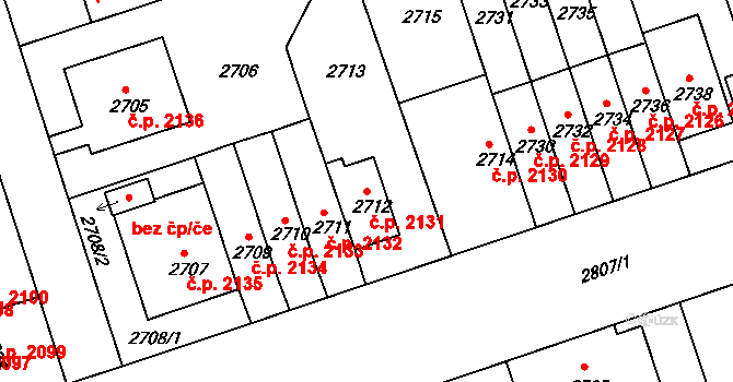 Žižkov 2131, Praha na parcele st. 2712 v KÚ Žižkov, Katastrální mapa